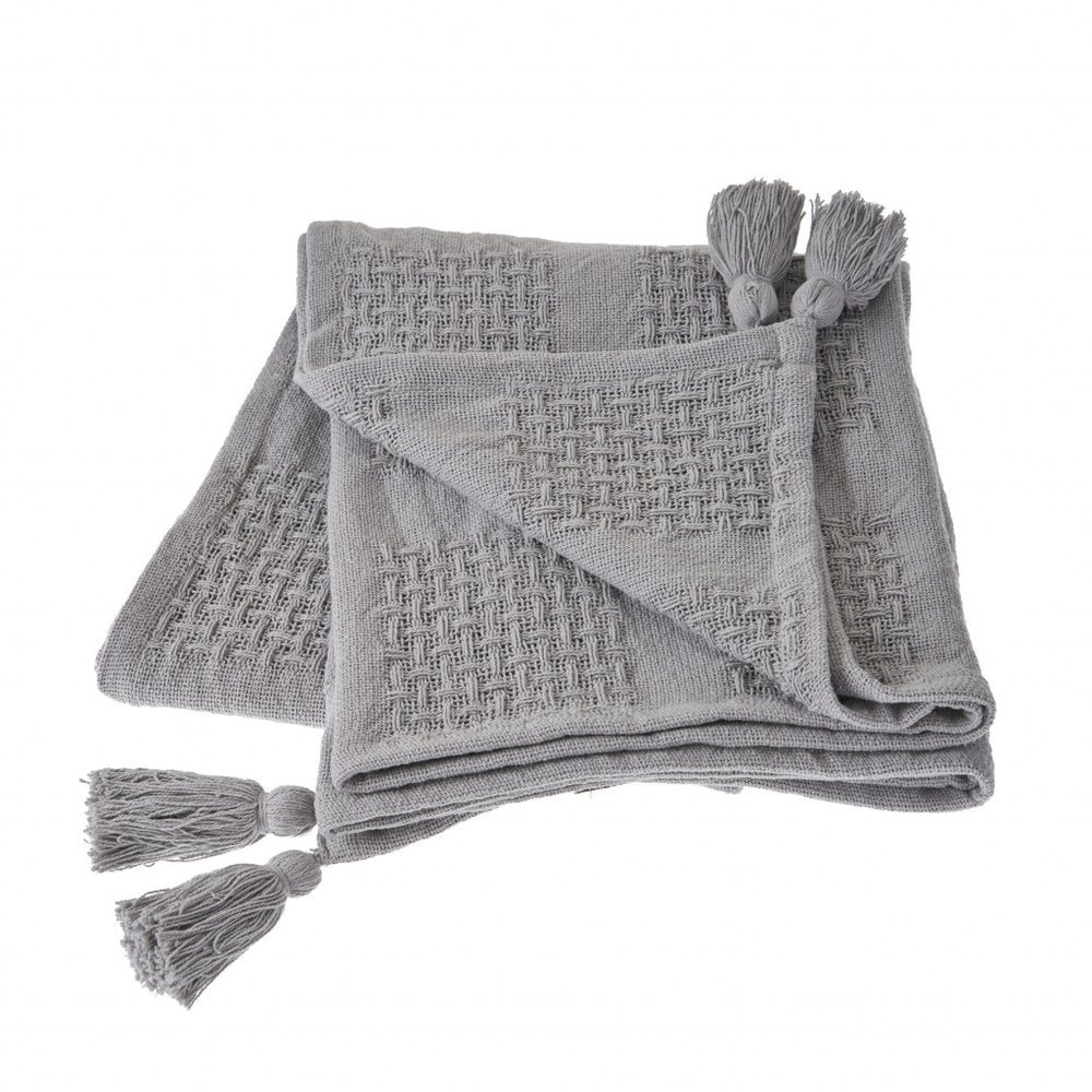 50" X 60" Cream Cotton Woven Throw Blanket with Tassels
