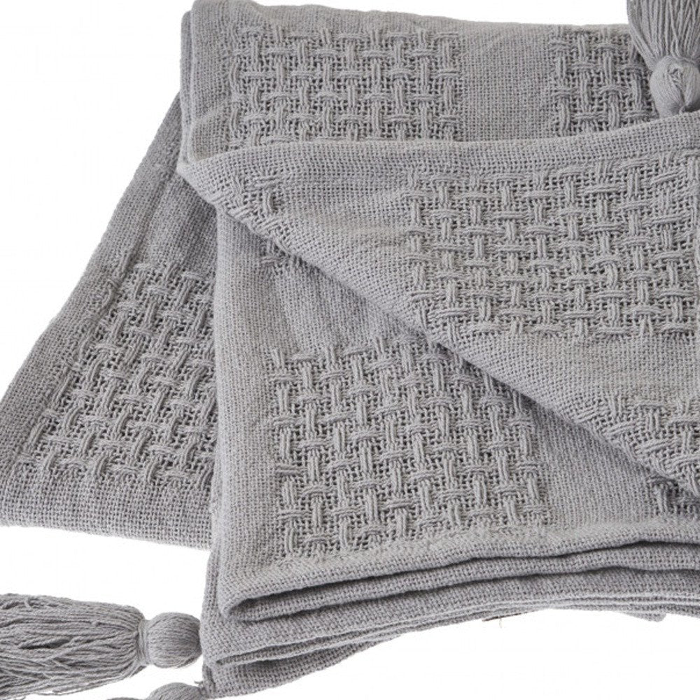 50" X 60" Cream Cotton Woven Throw Blanket with Tassels