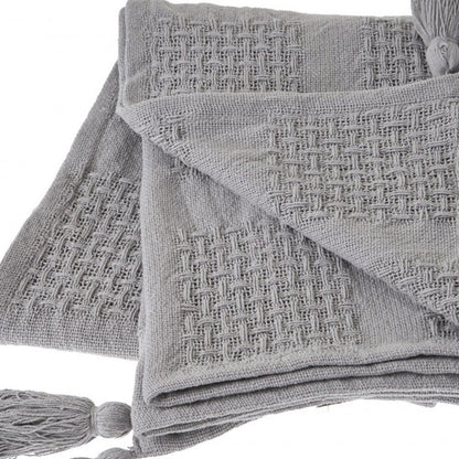 50" X 60" Cream Cotton Woven Throw Blanket with Tassels