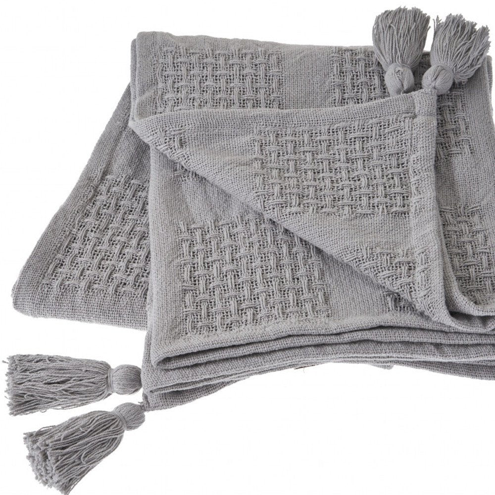 50" X 60" Cream Cotton Woven Throw Blanket with Tassels