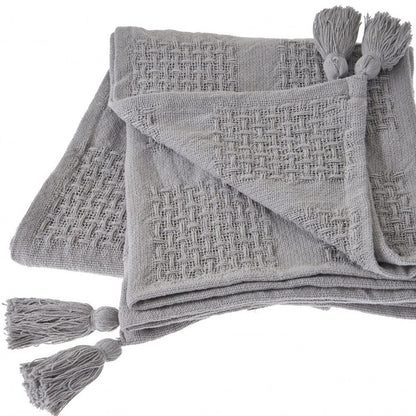 50" X 60" Cream Cotton Woven Throw Blanket with Tassels