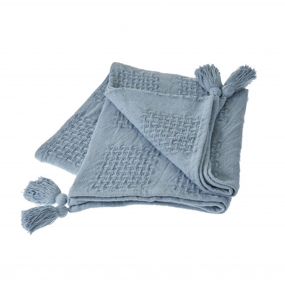 50" X 60" Cream Cotton Woven Throw Blanket with Tassels