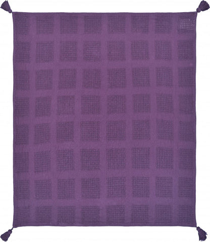 50" X 60" Purple Woven Cotton Throw Blanket with Tassels