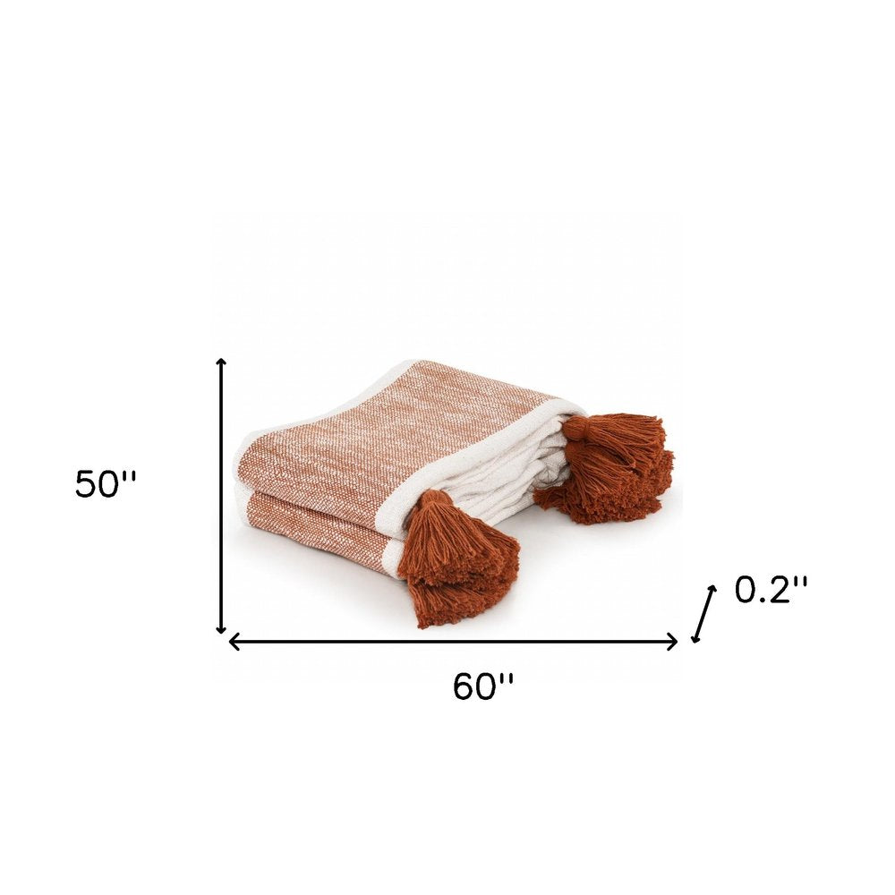 50" X 60" Yellow Woven Cotton Striped Throw Blanket with Tassels