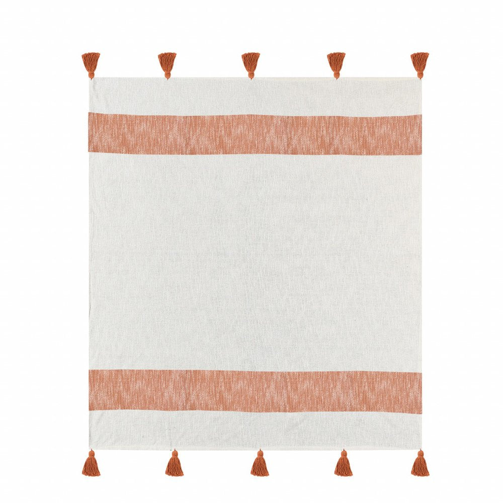 50" X 60" Yellow Woven Cotton Striped Throw Blanket with Tassels