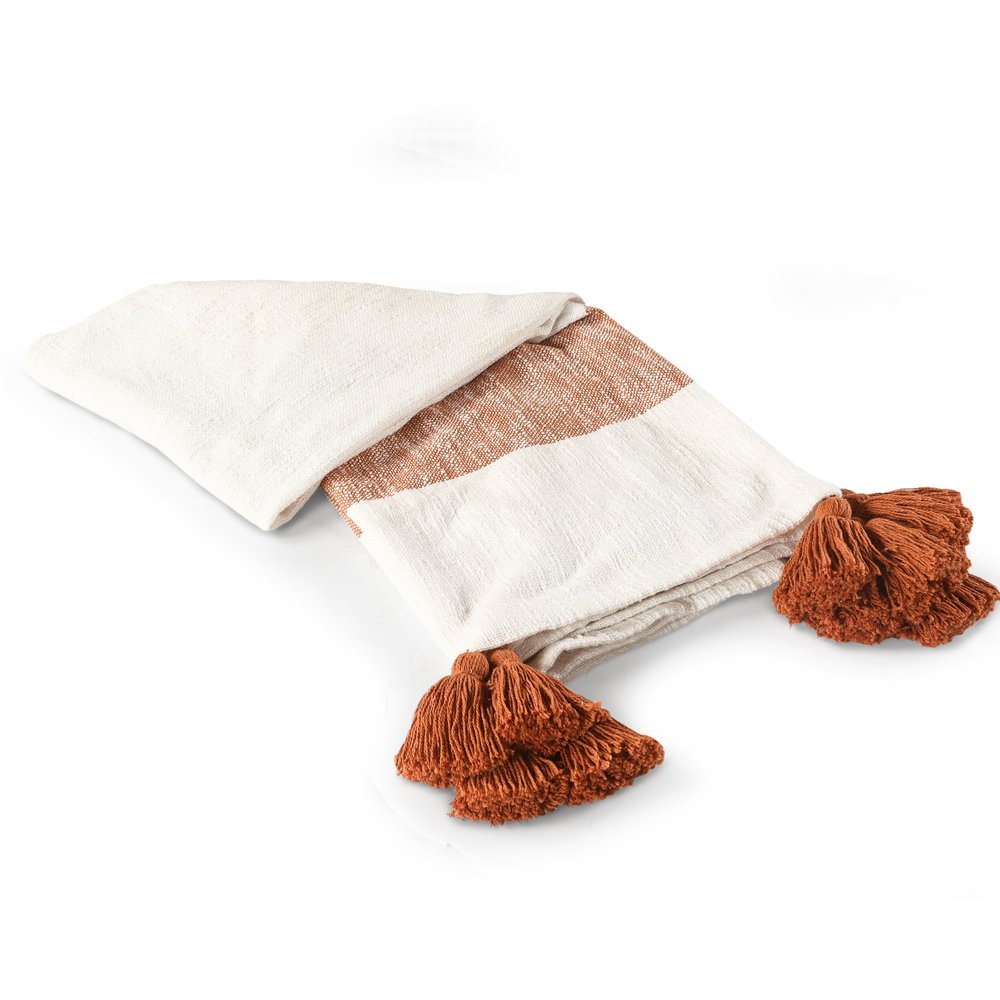 50" X 60" Yellow Woven Cotton Striped Throw Blanket with Tassels