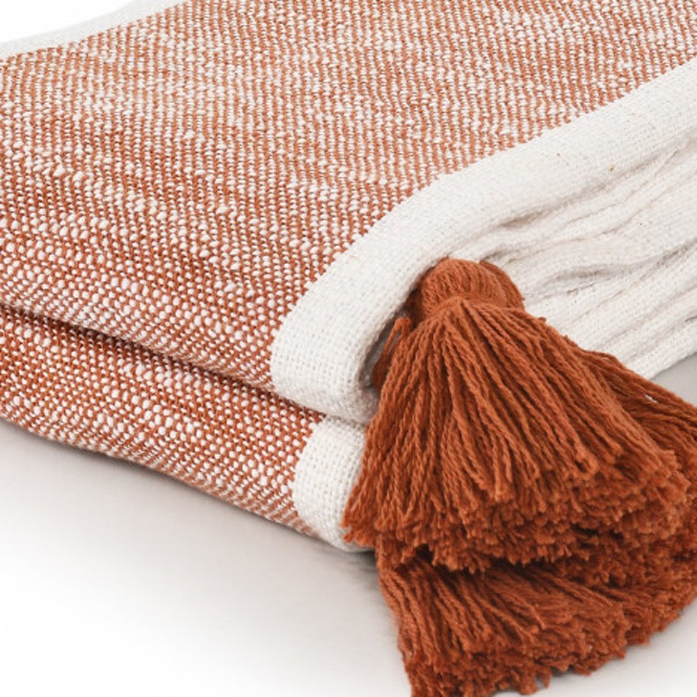 50" X 60" Yellow Woven Cotton Striped Throw Blanket with Tassels
