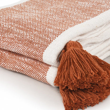 50" X 60" Yellow Woven Cotton Striped Throw Blanket with Tassels