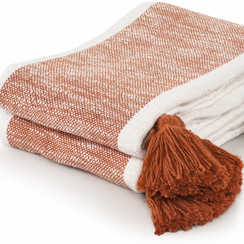 50" X 60" Yellow Woven Cotton Striped Throw Blanket with Tassels