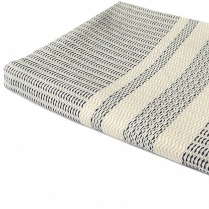 50" X 60" Blue and White Woven Cotton Striped Throw Blanket with Fringe