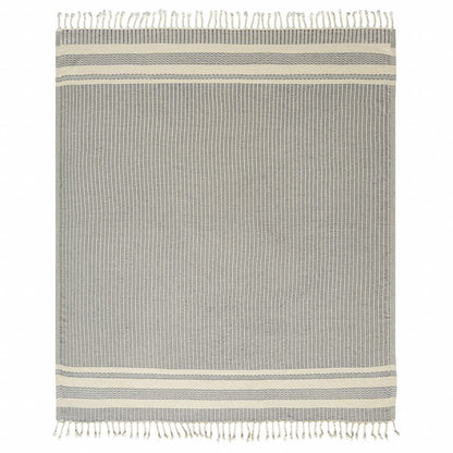 50" X 60" Orange Woven Cotton Striped Throw Blanket with Fringe