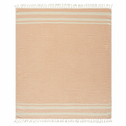 50" X 60" Orange Woven Cotton Striped Throw Blanket with Fringe
