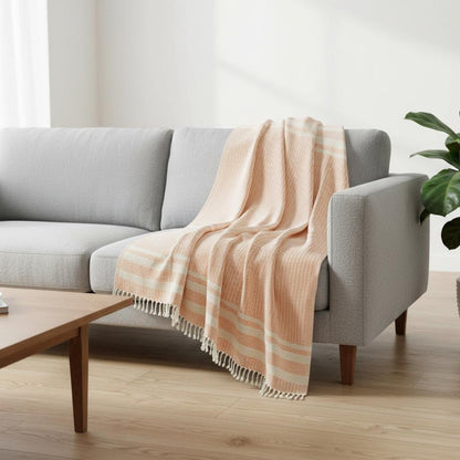 50" X 60" Turquoise Woven Cotton Striped Throw Blanket with Fringe