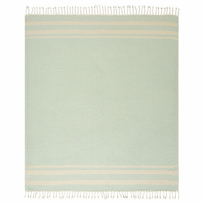 50" X 60" Turquoise Woven Cotton Striped Throw Blanket with Fringe