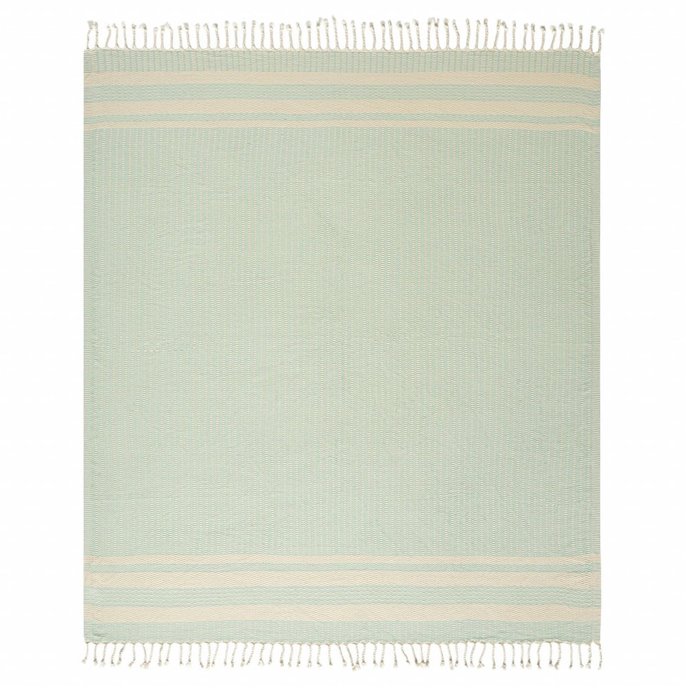 50" X 60" Turquoise Woven Cotton Striped Throw Blanket with Fringe