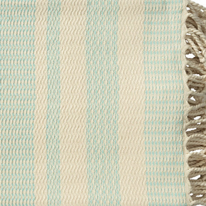 50" X 60" Turquoise Woven Cotton Striped Throw Blanket with Fringe