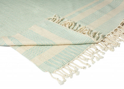 50" X 60" Orange Woven Cotton Striped Throw Blanket with Fringe