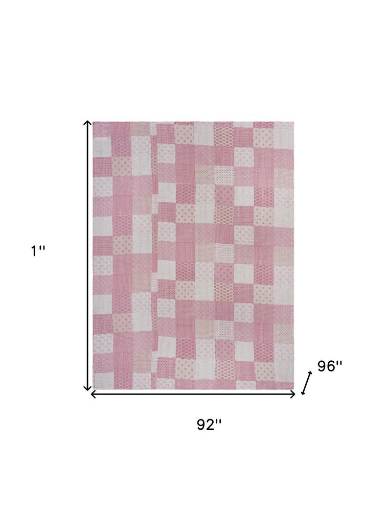 Pink Knitted Cotton Geometric Throw