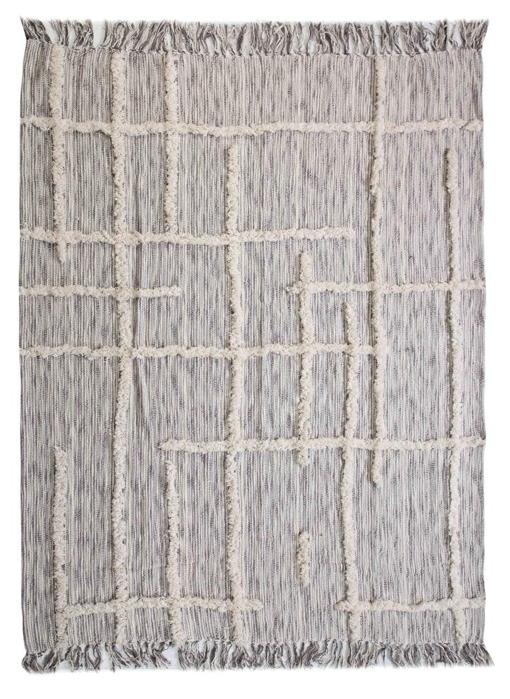 60" X 50" Gray Woven Cotton Striped Throw Blanket with Fringe