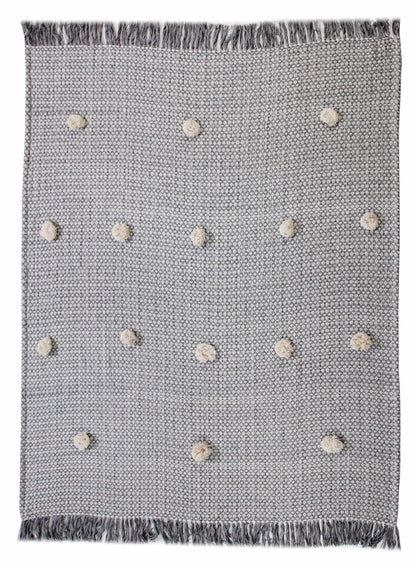 50" X 60" Gray Woven Cotton Houndstooth Throw Blanket with Pom Poms