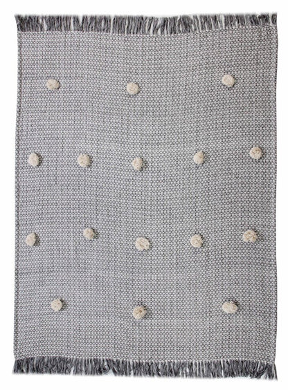 50" X 60" Gray Woven Cotton Houndstooth Throw Blanket with Pom Poms