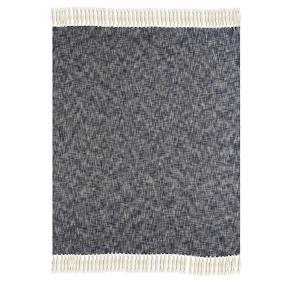 50" X 60" Blue and White Woven Cotton Throw Blanket with Fringe