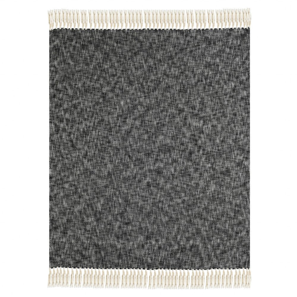 50" X 60" Black and White Woven Cotton Throw Blanket with Fringe