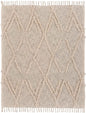 60" X 50" Beige Woven Cotton Geometric Throw Blanket with Fringe