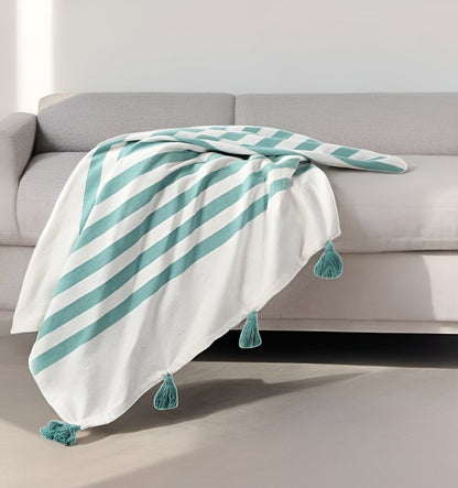 50" X 60" Orange Woven Cotton Striped Throw Blanket with Tassels
