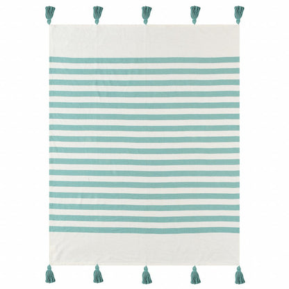 50" X 60" Orange Woven Cotton Striped Throw Blanket with Tassels