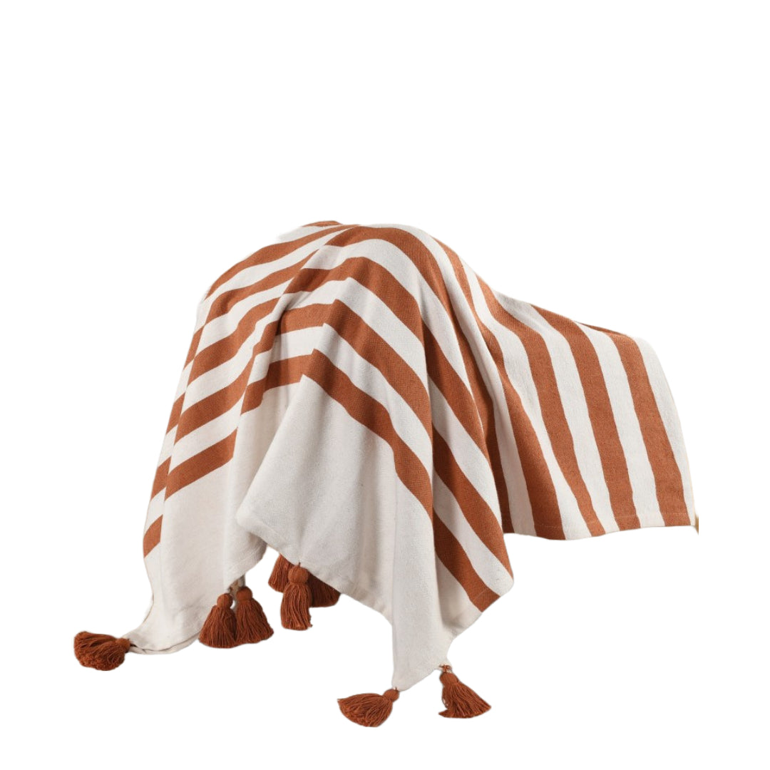 50" X 60" Orange Woven Cotton Striped Throw Blanket with Tassels