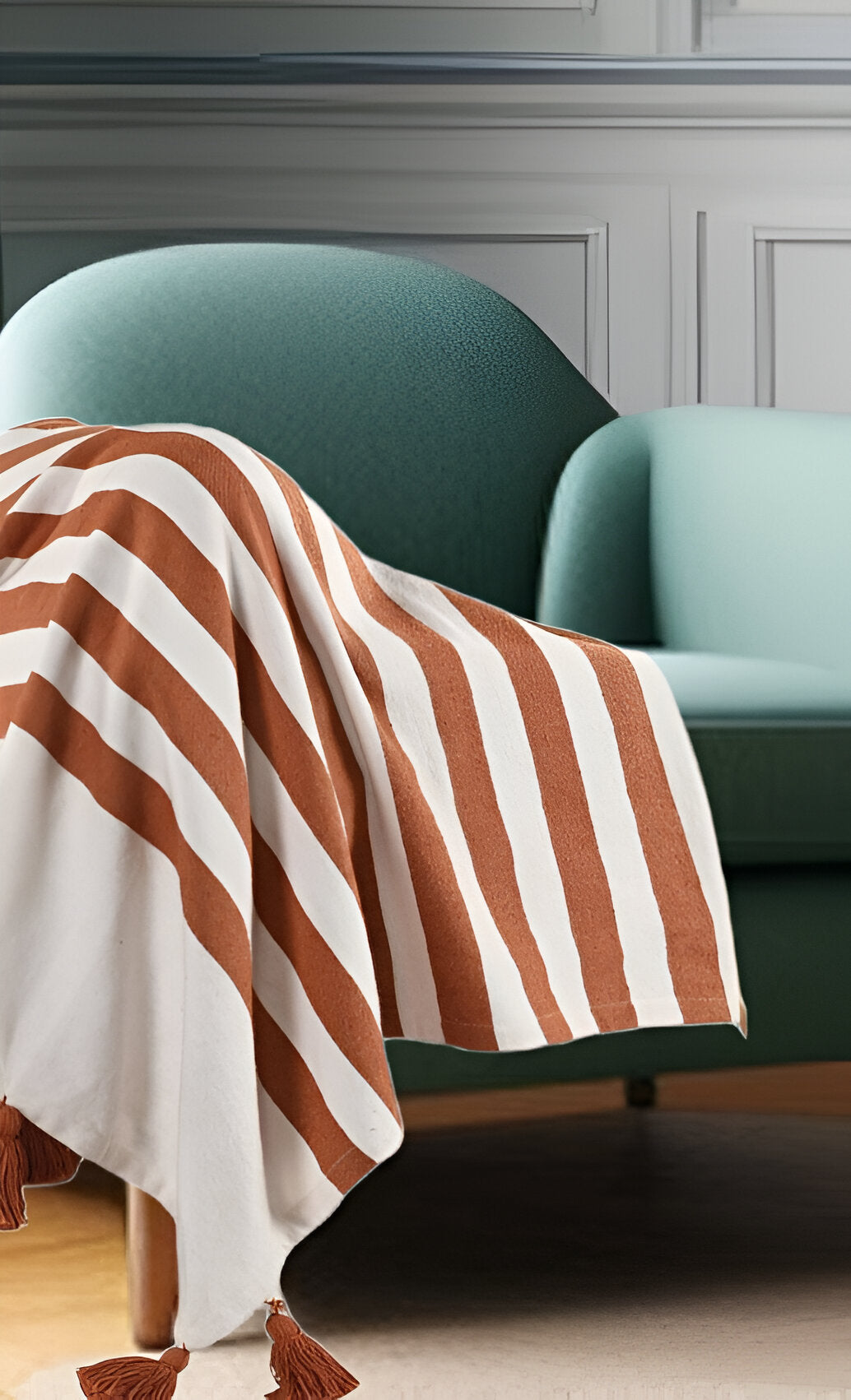 50" X 60" Orange Woven Cotton Striped Throw Blanket with Tassels