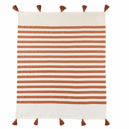 50" X 60" Blue and White Woven Cotton Striped Throw Blanket with Tassels