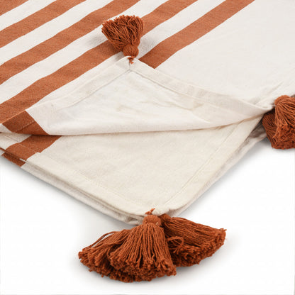 50" X 60" Orange Woven Cotton Striped Throw Blanket with Tassels