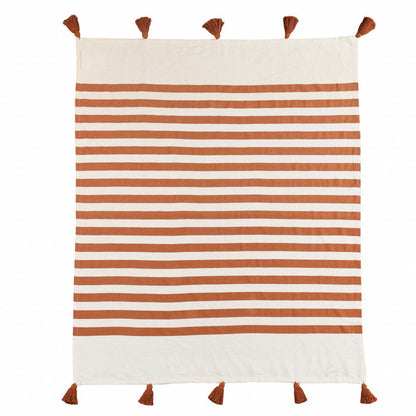50" X 60" Orange Woven Cotton Striped Throw Blanket with Tassels