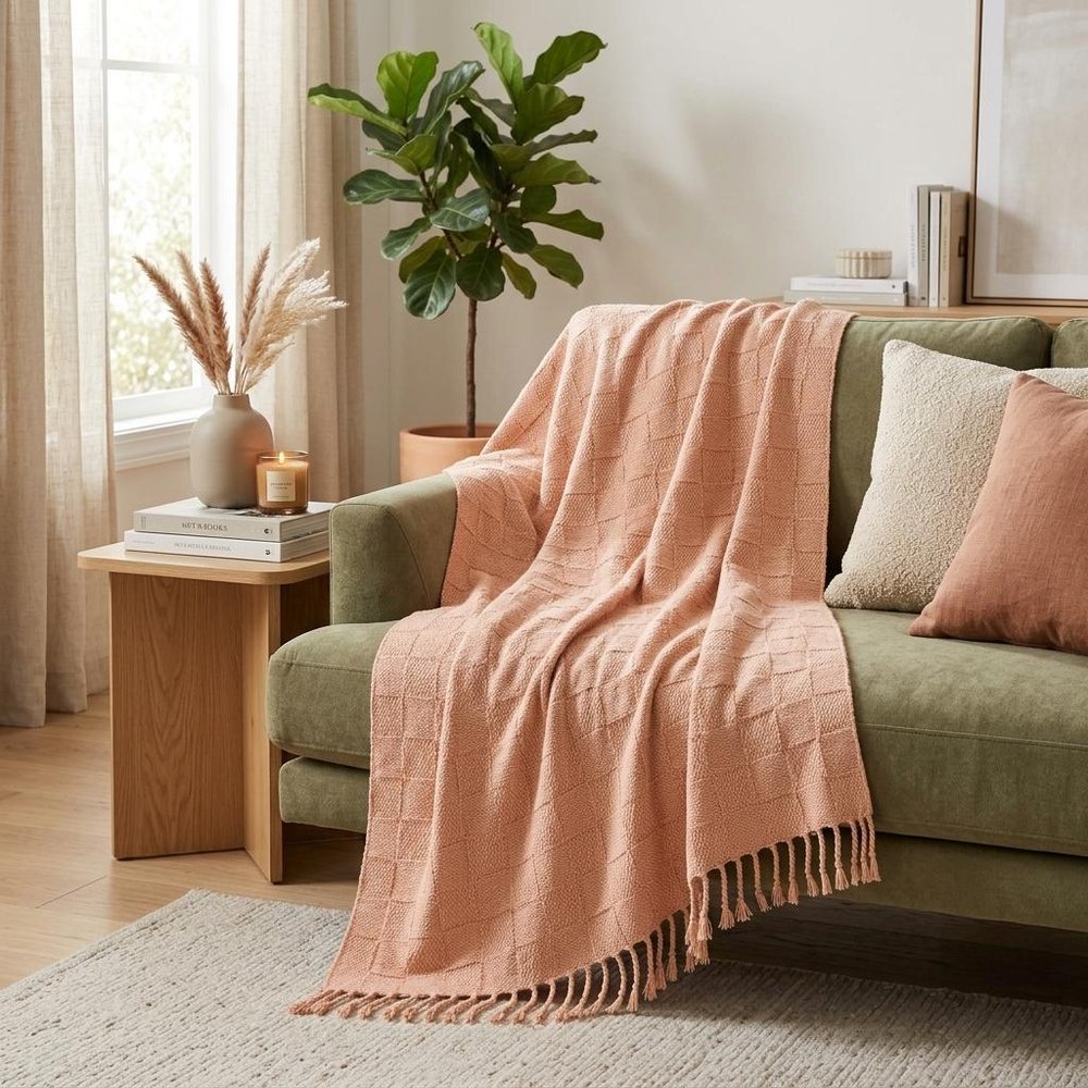 50" X 60" Orange Woven Cotton Throw Blanket with Fringe