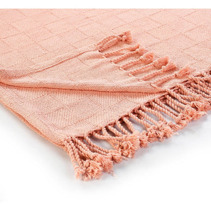 50" X 60" Blue Woven Cotton Throw Blanket with Fringe