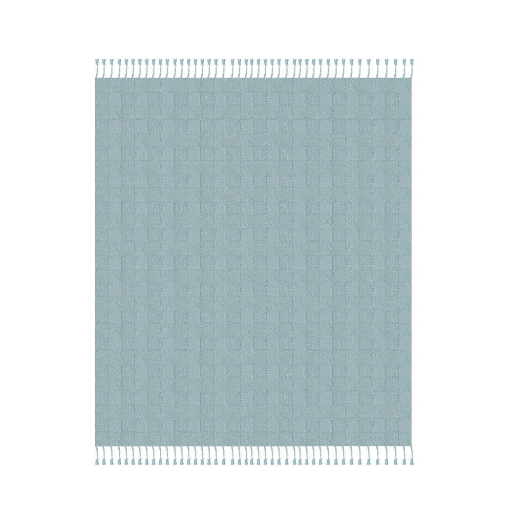 50" X 60" Blue Woven Cotton Throw Blanket with Fringe