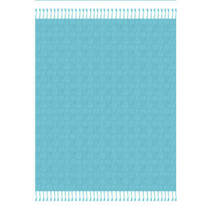 50" X 60" Blue Woven Cotton Throw Blanket with Fringe