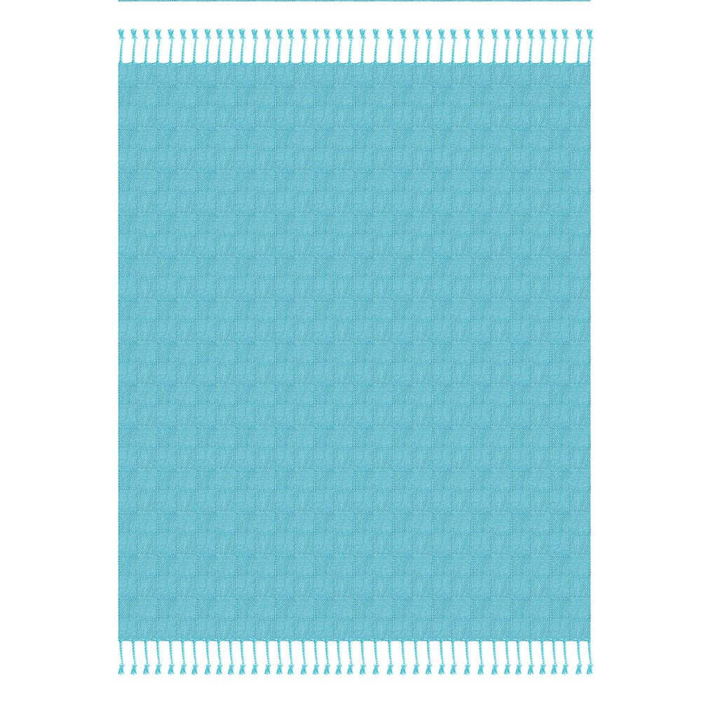 50" X 60" Blue Woven Cotton Throw Blanket with Fringe