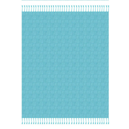 50" X 60" Blue Woven Cotton Throw Blanket with Fringe