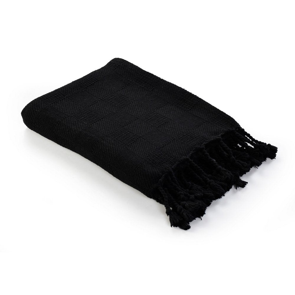 50" X 60" Blue Woven Cotton Throw Blanket with Fringe