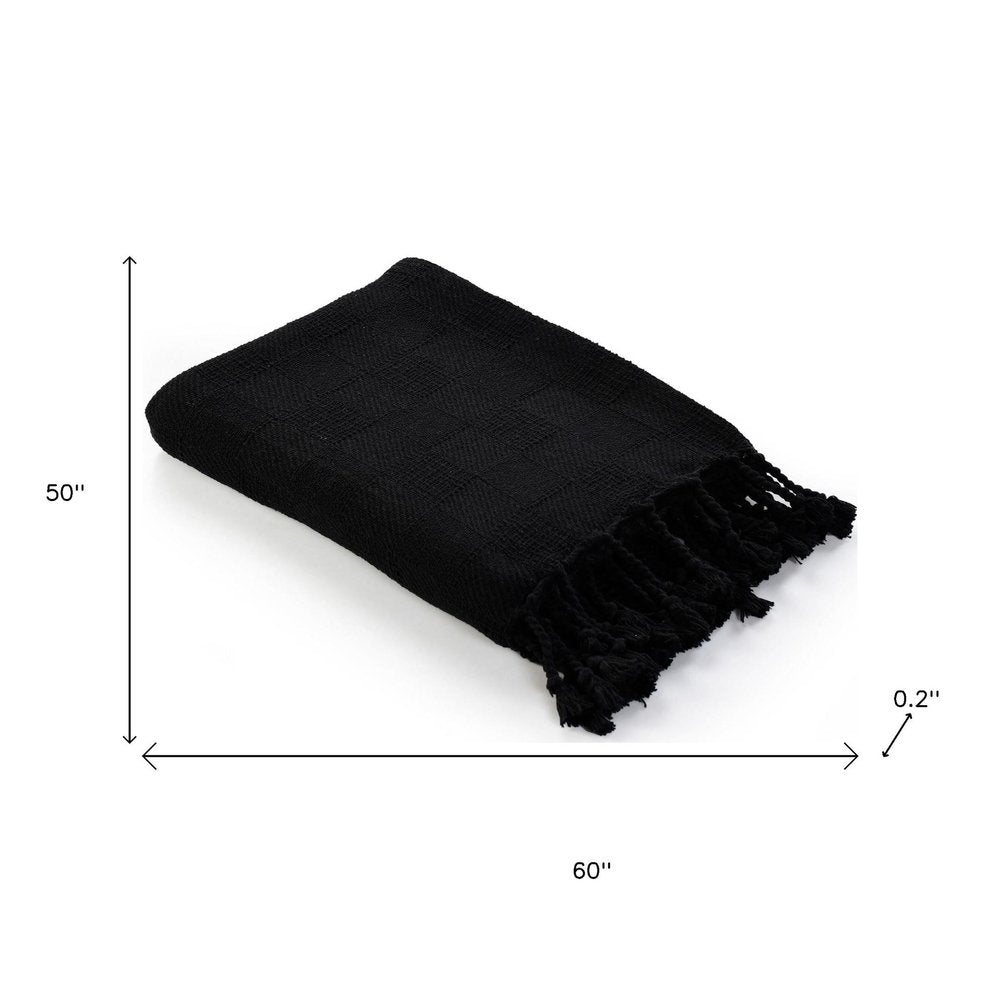 50" X 60" Blue Woven Cotton Throw Blanket with Fringe