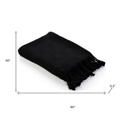 50" X 60" Blue Woven Cotton Throw Blanket with Fringe