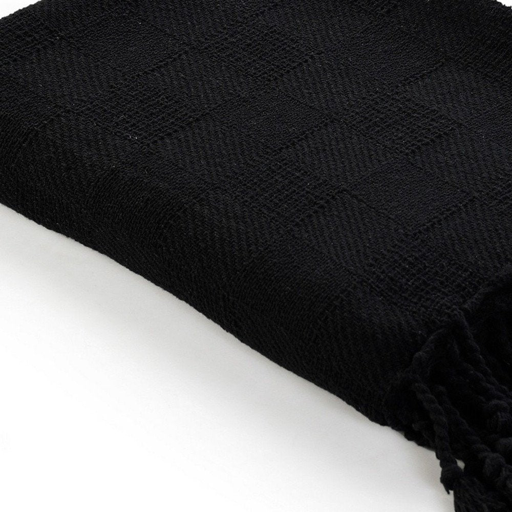 50" X 60" Blue Woven Cotton Throw Blanket with Fringe