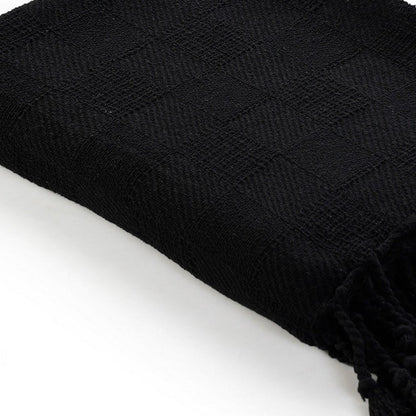 50" X 60" Blue Woven Cotton Throw Blanket with Fringe