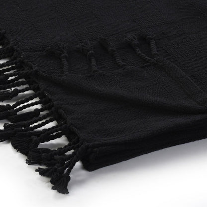 50" X 60" Blue Woven Cotton Throw Blanket with Fringe