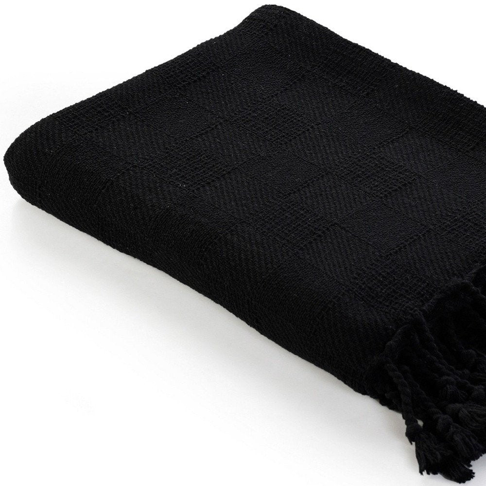 50" X 60" Blue Woven Cotton Throw Blanket with Fringe