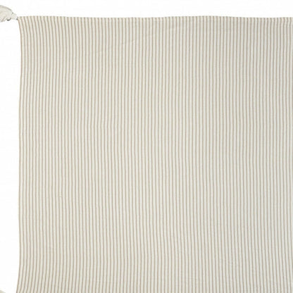 50" X 60" Brown and White Woven Cotton Striped Throw Blanket with Tassels