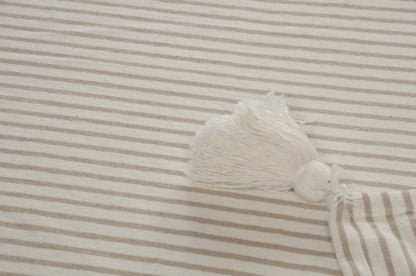 50" X 60" Brown and White Woven Cotton Striped Throw Blanket with Tassels